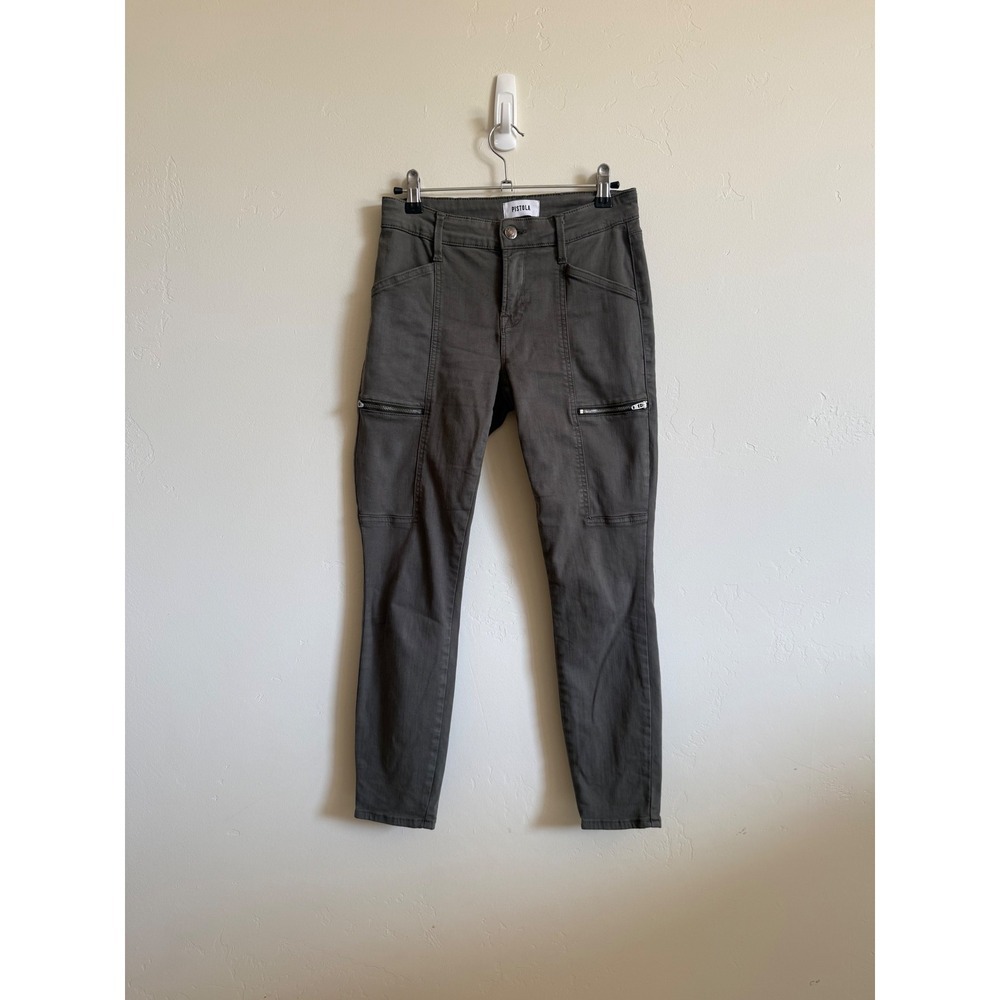 Pistola Army Green Moto Zip Skinny Jeans Women's Size 25 Stretch Denim